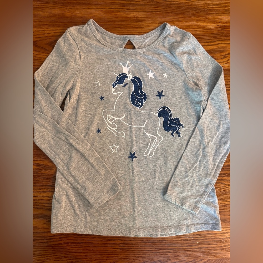 Justice Girls Youth Gray Graphic long Sleeve Shirt size 10 Unicorn Sparkle